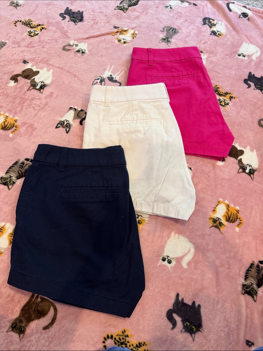 J CREW 🐩📘 3 PACK — Women’s High-Rise Cotton Shorts - Navy, White & Hot Pink